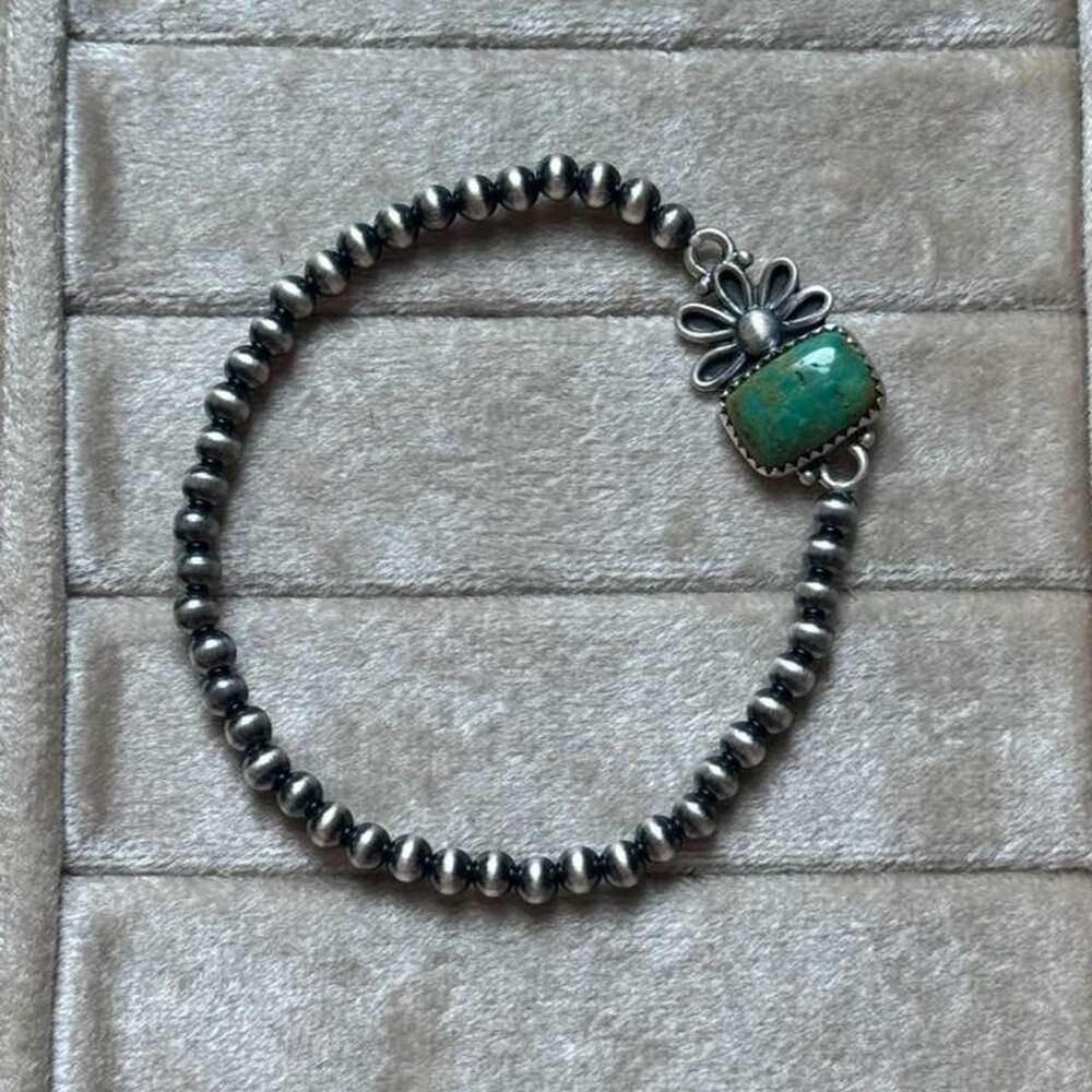 Sterling Silver Desert Pearl Stretch Bracelet With Turquoise